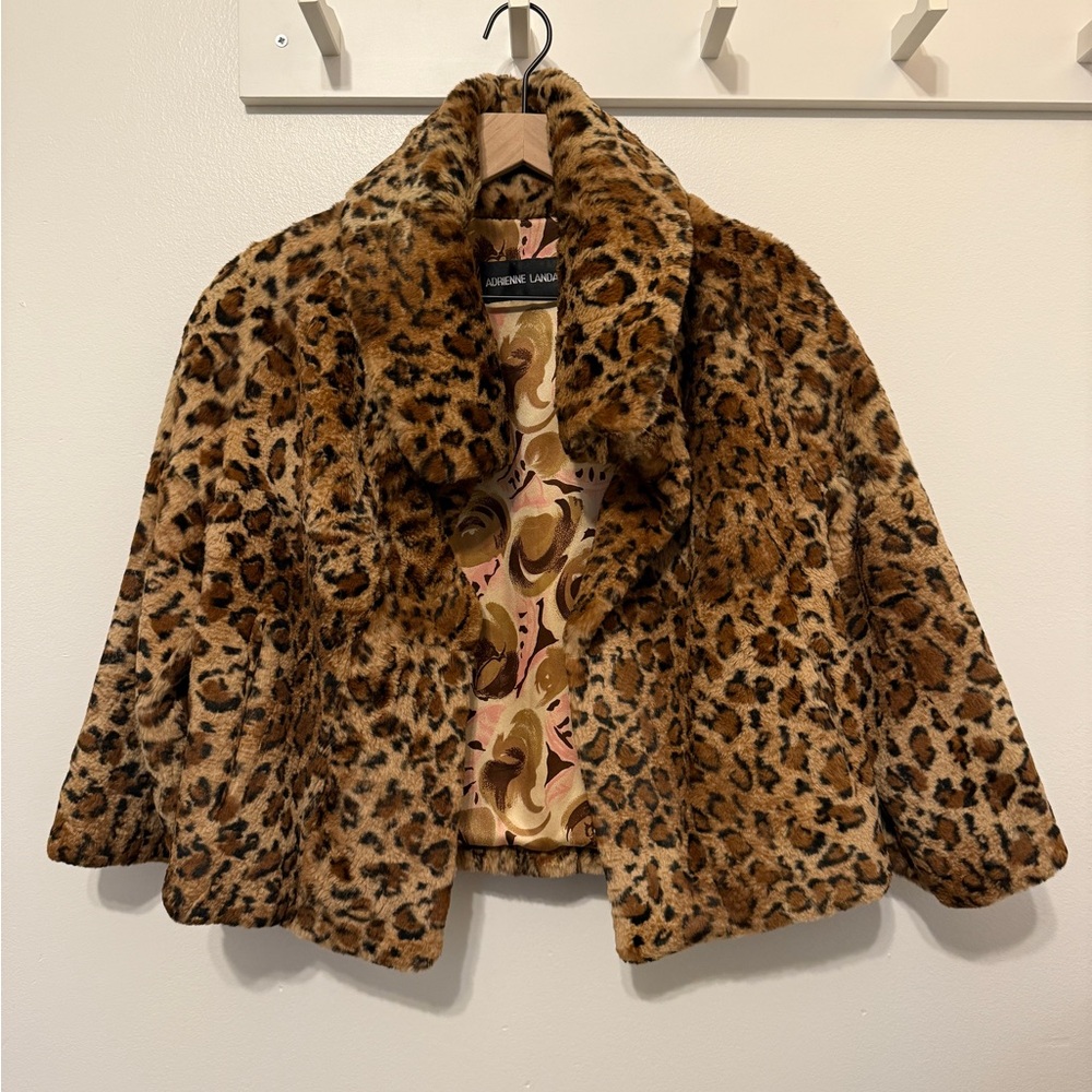 Adrienne Landau Shawl Collar Faux Fur Leopard Jacket